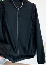「兩色」「秋季新品 」 M-2XL 荷葉邊寬鬆短版夾克