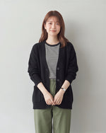 寬鬆落肩大口袋針織開襟衫-黑色-均碼