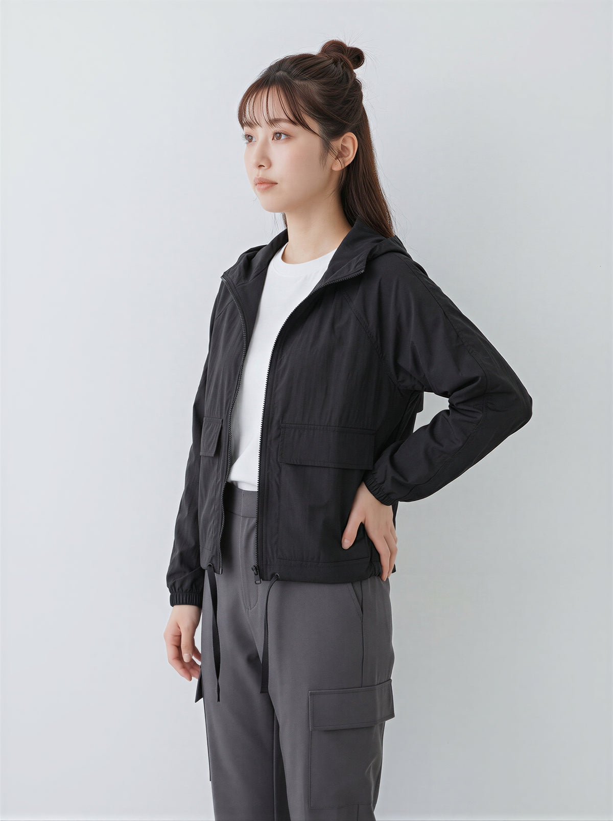 「秋季新品 」「兩色」連帽抽繩短版衝鋒外套