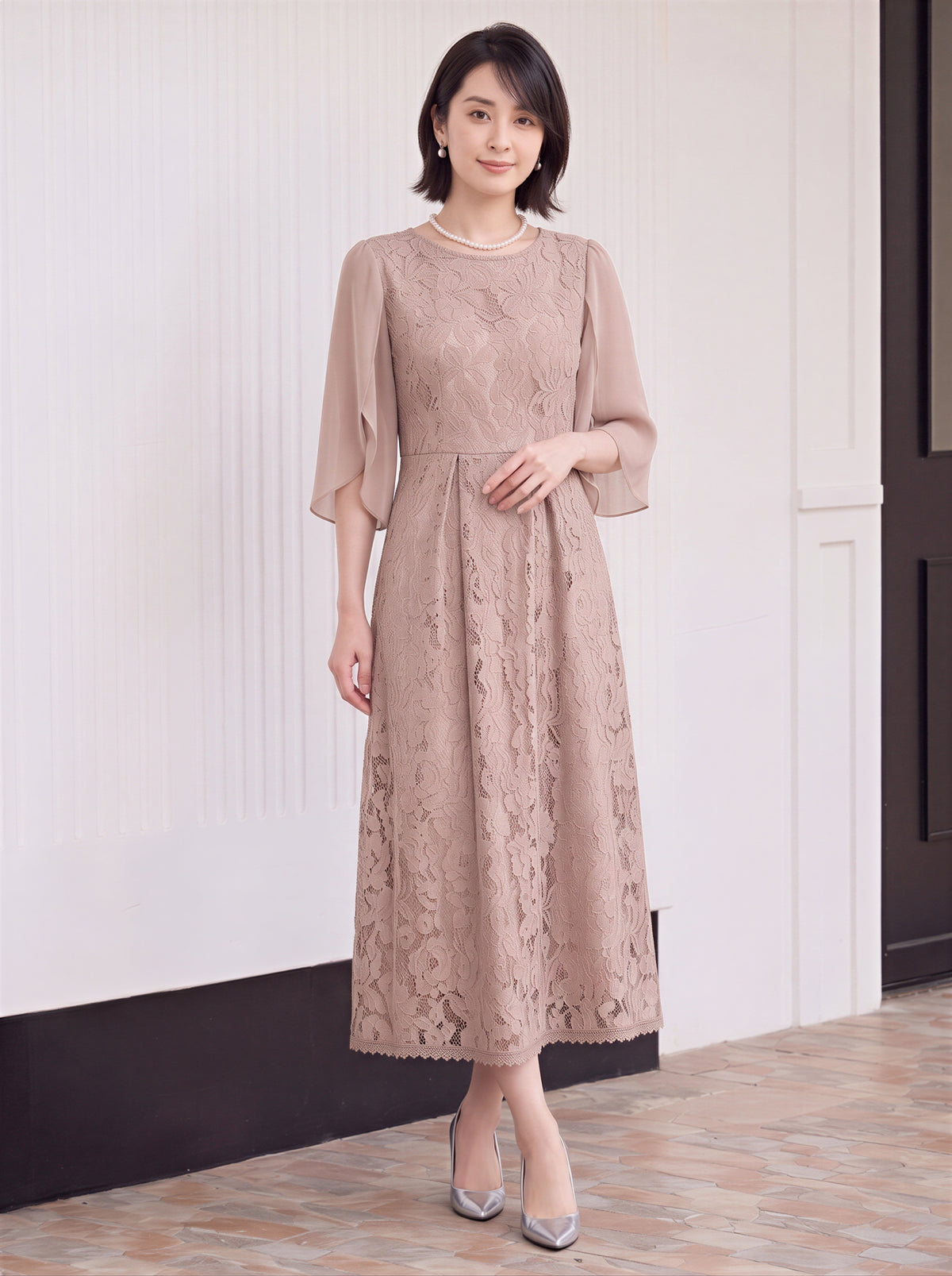 「秋季新品 」「3色」S-2XL 品質披肩袖收腰 | 蕾絲洋裝