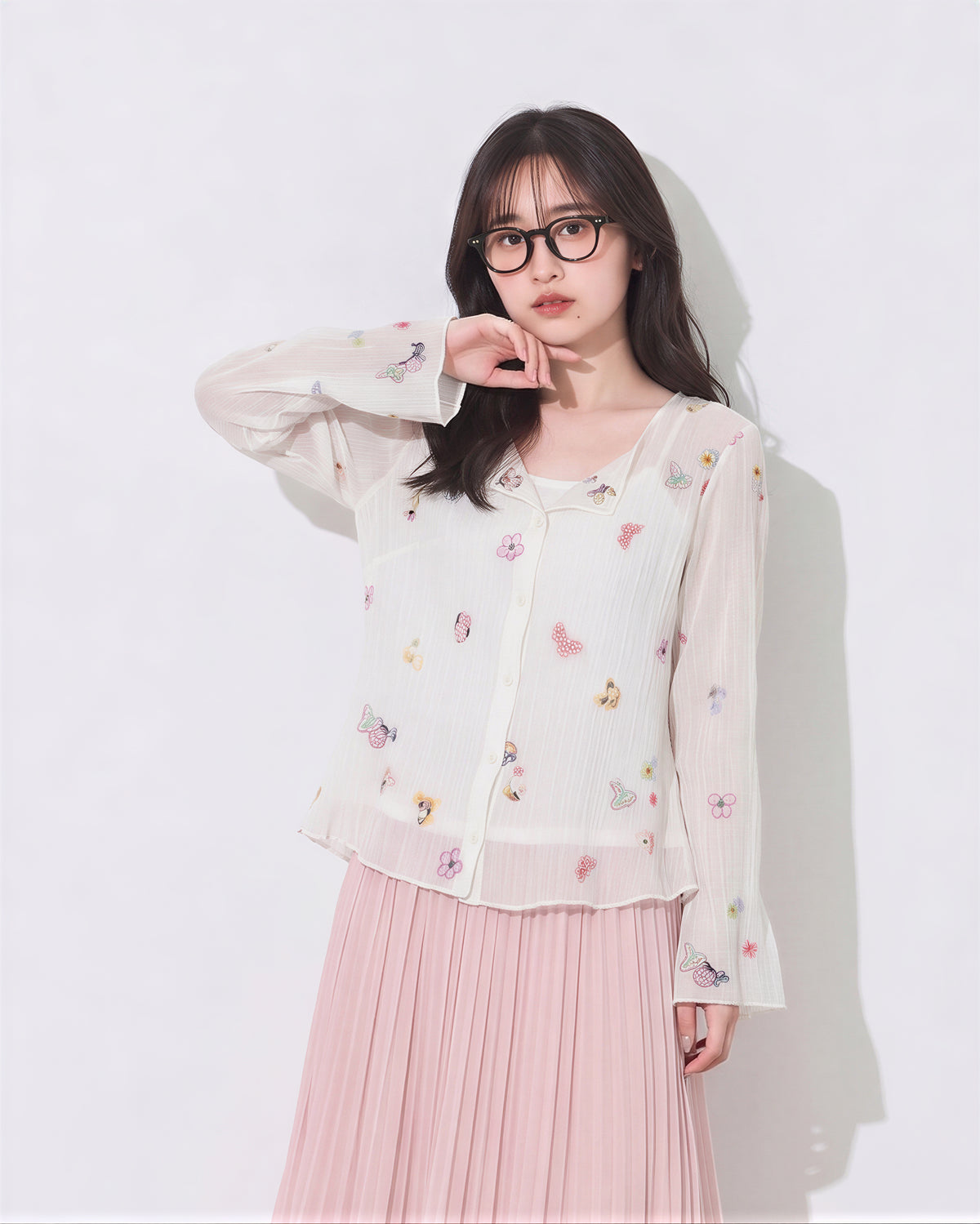 「秋季新品 」S-XL V領壓褶碎花襯衫