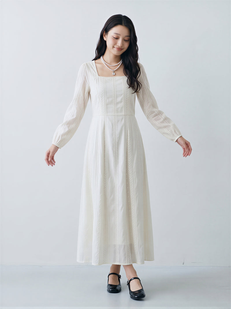 「秋季新品 」S-2XL 白色收腰飄逸蕾絲洋裝