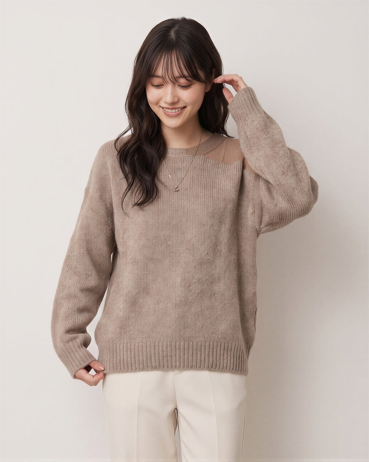 「秋季新品 」「兩色」斜肩寬鬆毛絨感針織衫
