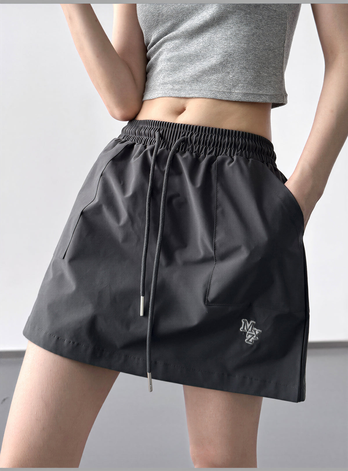 S-XL 鬆緊抽繩A字短裙
