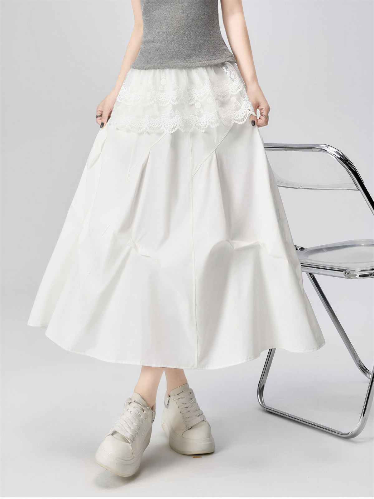 「多色」S-2XL 立體拼線蓬感半身裙