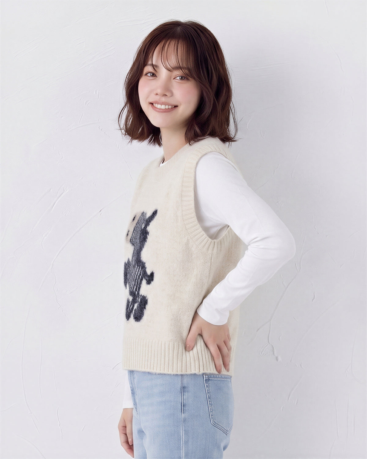 可愛小馬絨感  提花寬鬆針織背心