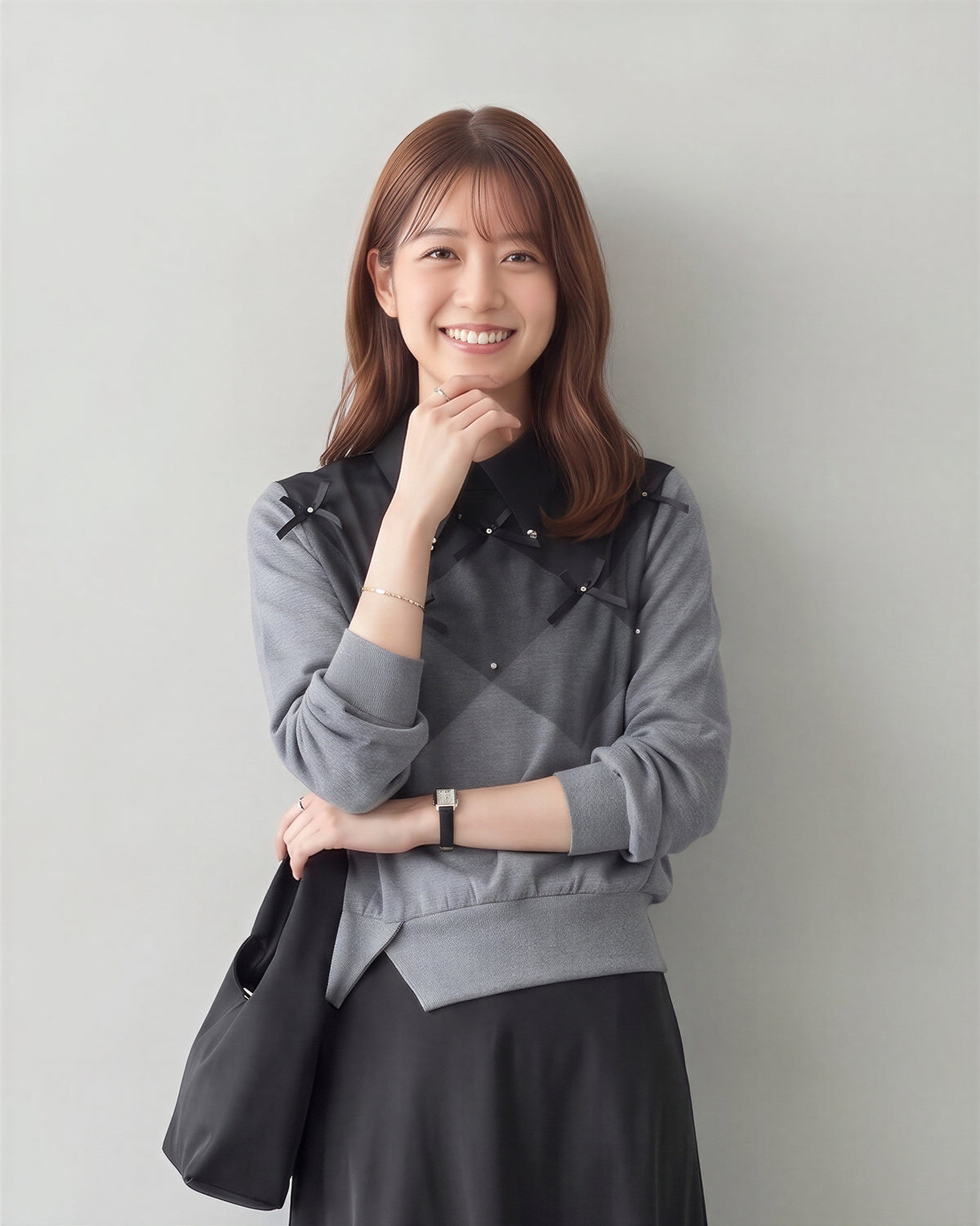 「秋季新品 」S-XL 菱格拼接飄帶翻領衛衣