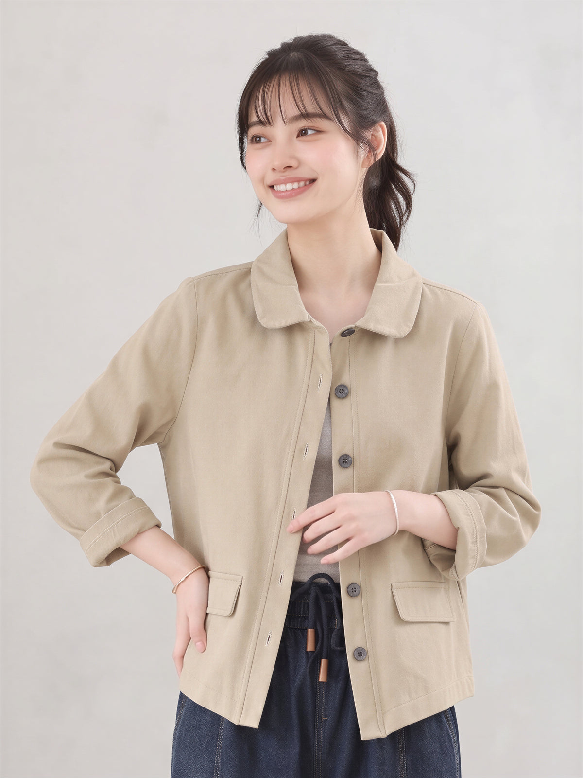 「兩色」「秋季新品 」M-2XL 翻領單排扣寬鬆外套