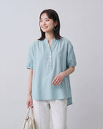 M~2XL 立領半開襟泡泡袖短袖襯衫