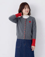 「秋季新品 」撞色羅紋愛心刺繡針織開襟衫