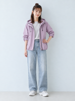 「秋季新品 」 S-XL 淺紫色 連帽抽繩寬鬆風衣