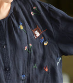M-4XL 寬鬆刺繡燈籠袖襯衫