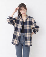 「秋季新品 」寬鬆格紋翻領襯衫