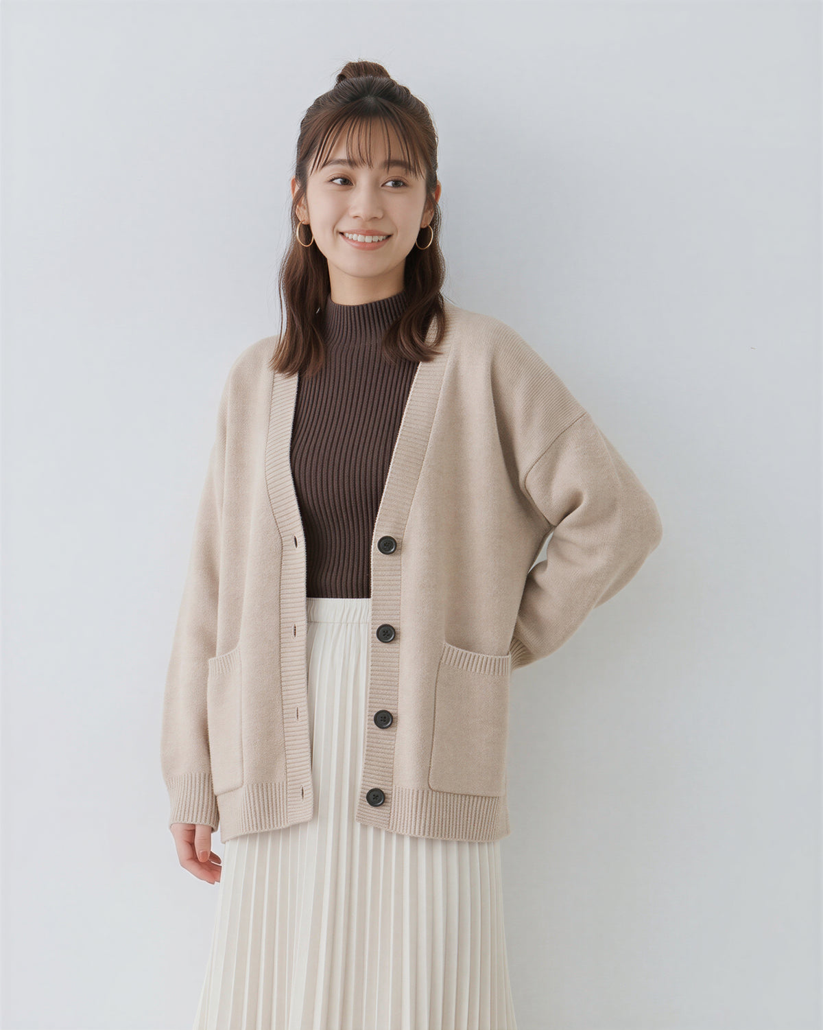 「秋季新品 」「3色」寬鬆落肩大口袋針織開襟衫