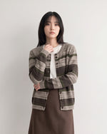 「秋季新品 」「兩色」圓領條紋撞色針織開襟衫