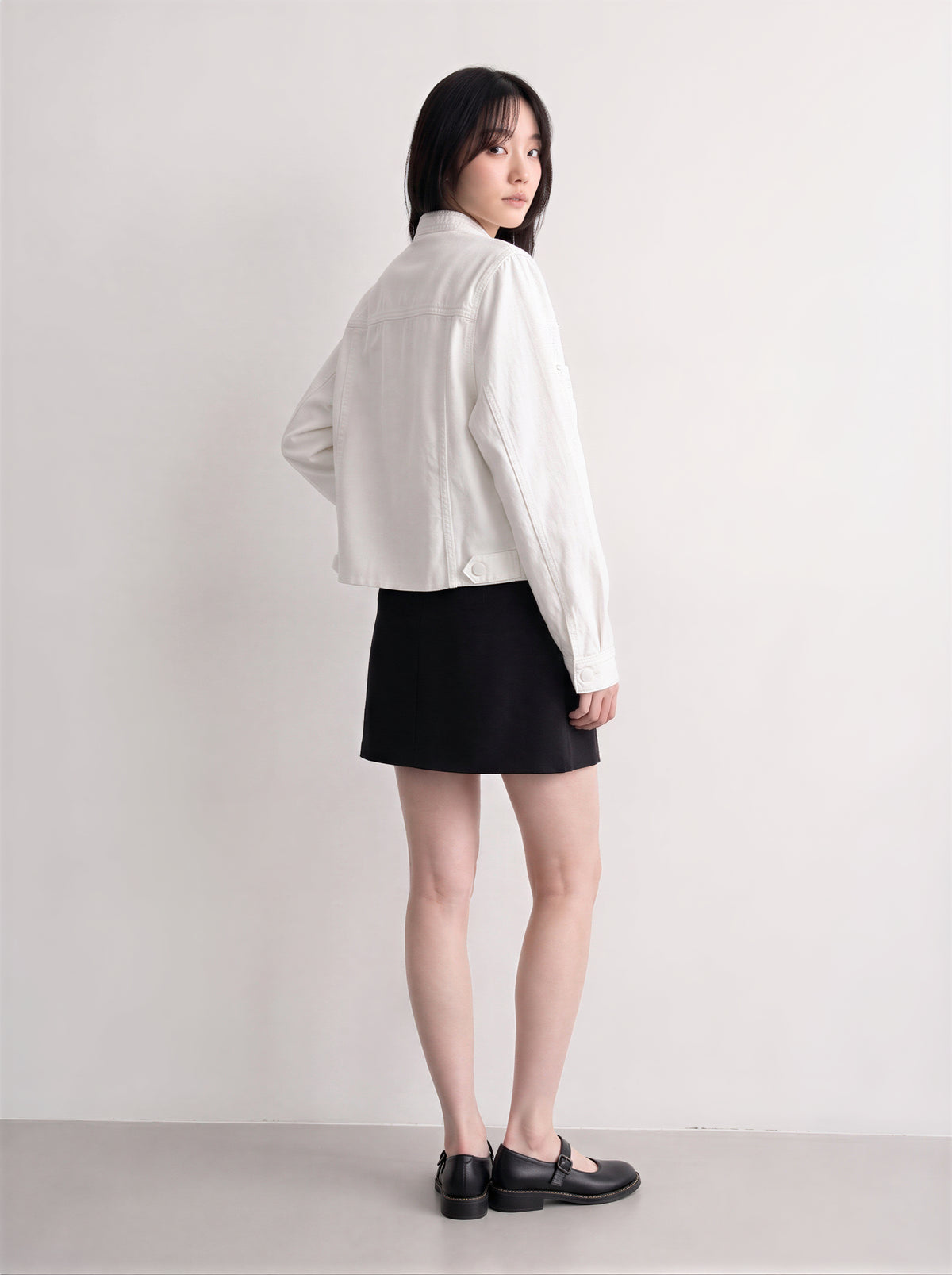 S-XL 白色立領短版 | 工裝夾克俐落外套