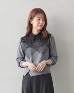「秋季新品 」S-XL 菱格拼接飄帶翻領衛衣