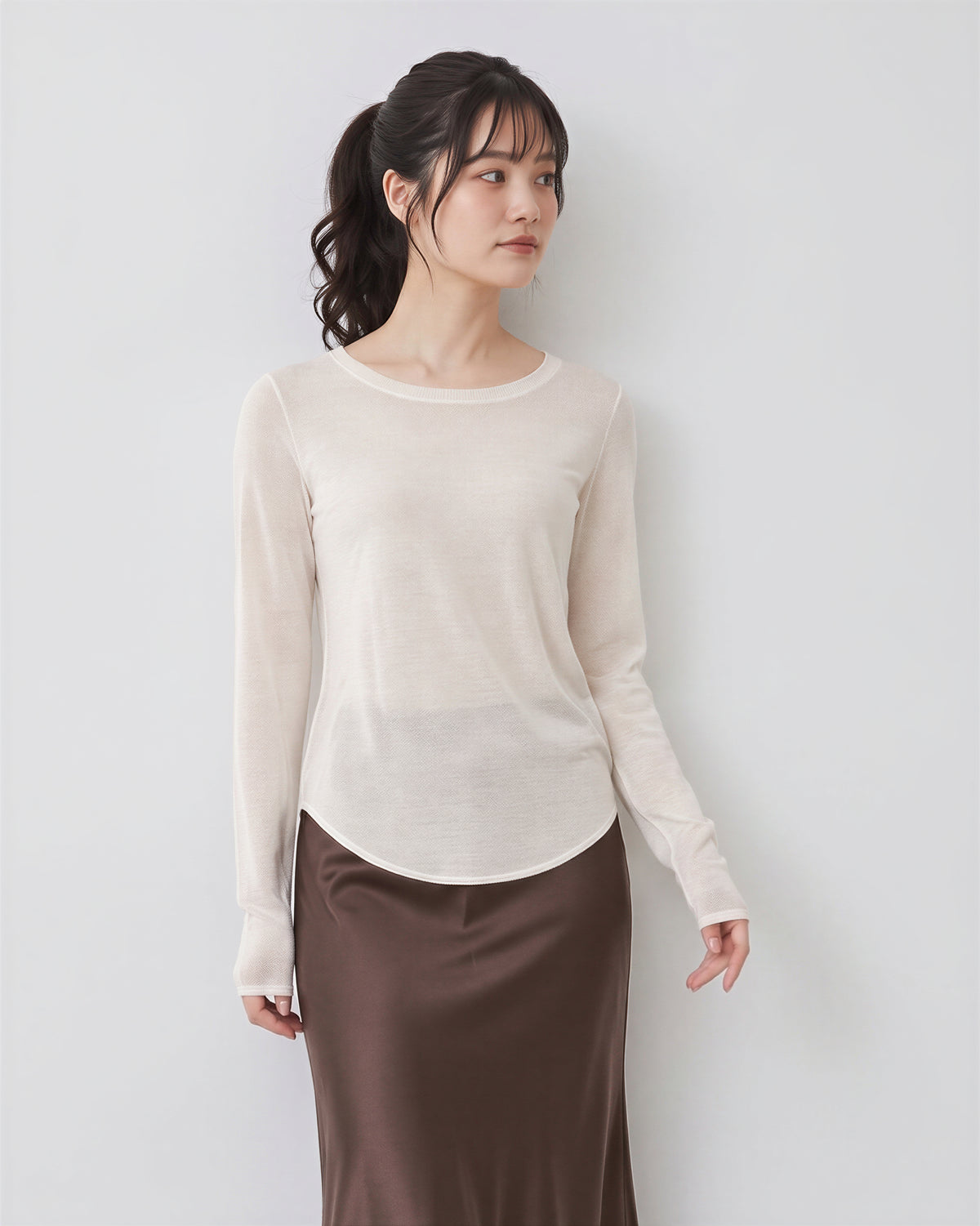 「秋季新品 」「兩色」S-2XL 圓領莫代爾修身打底長袖T恤