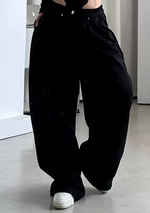 「兩色」「秋季新品 」 S-XL 低腰打褶寬管運動褲