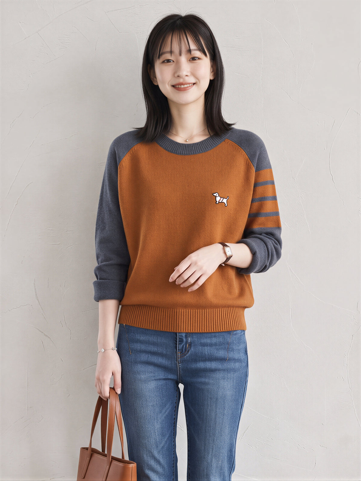 「秋季新品 」「3色」撞色插肩袖條紋針織衫