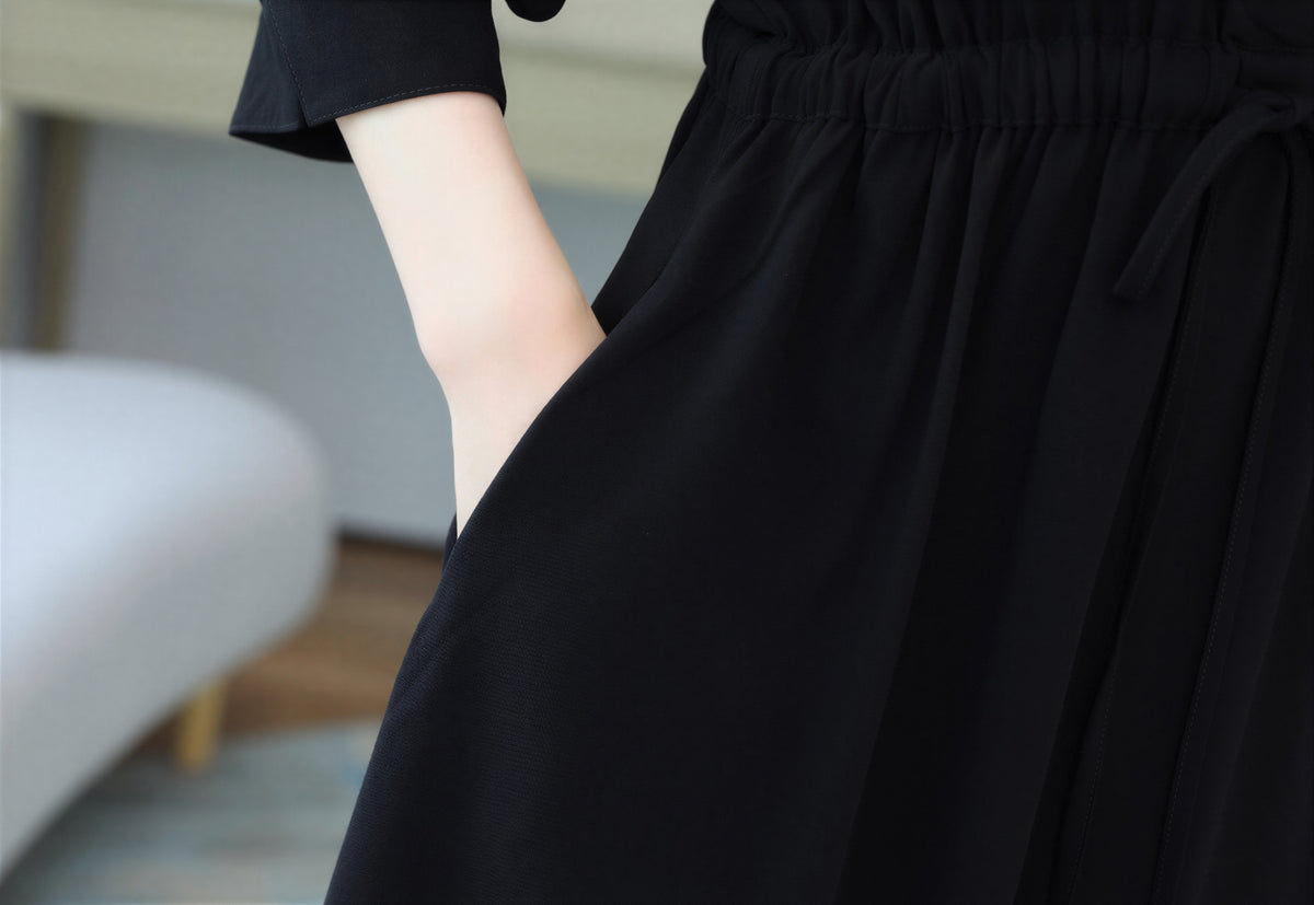 「秋季新品 」 S-2XL  V領收腰中長洋裝