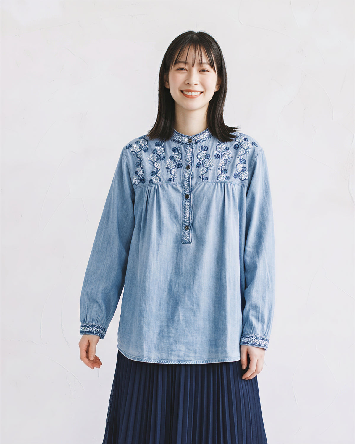 「秋季新品 」 M-2XL 刺繡立領寬鬆襯衫
