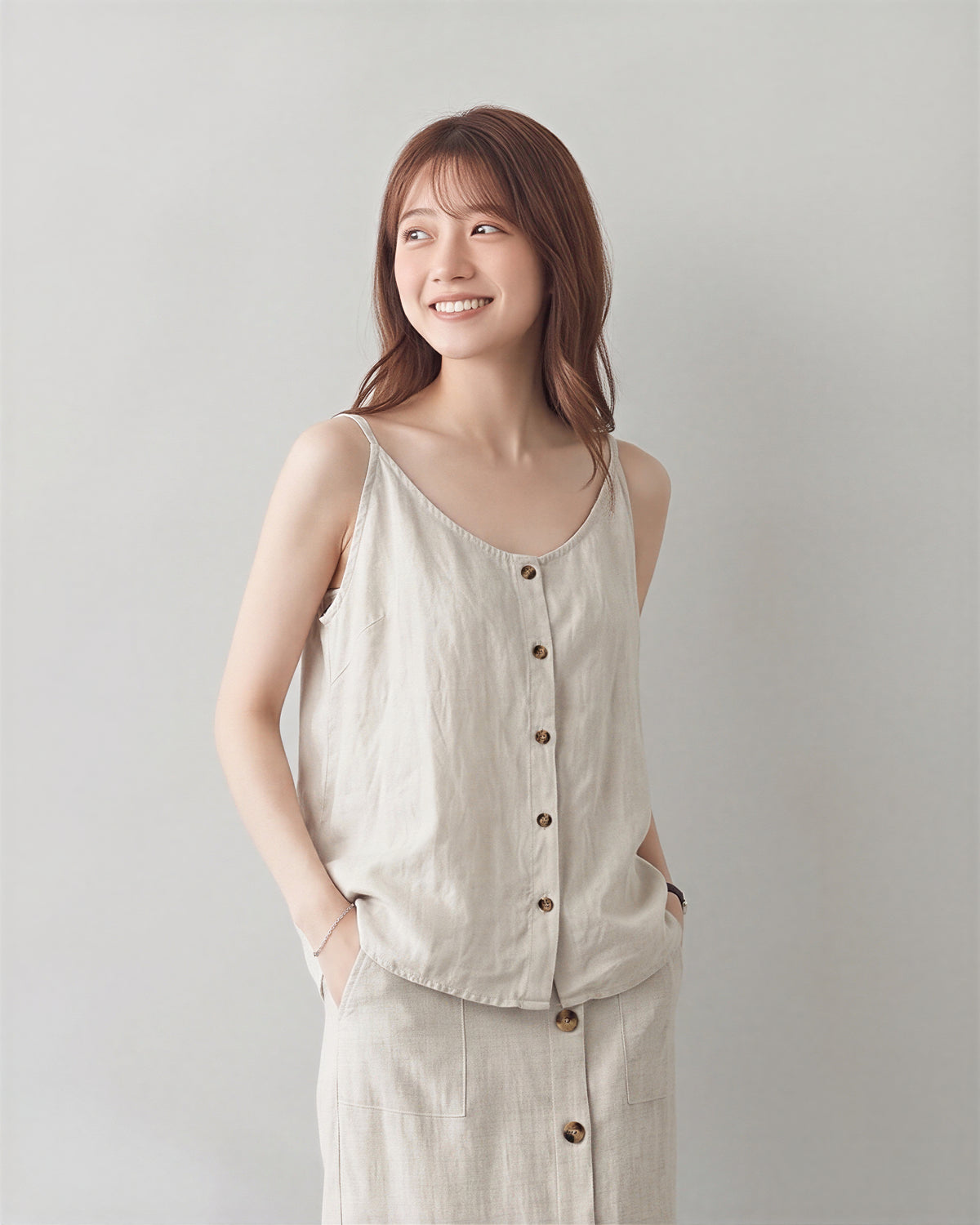 M-3XL 清涼夏日 | 細肩帶排釦寬鬆吊帶背心