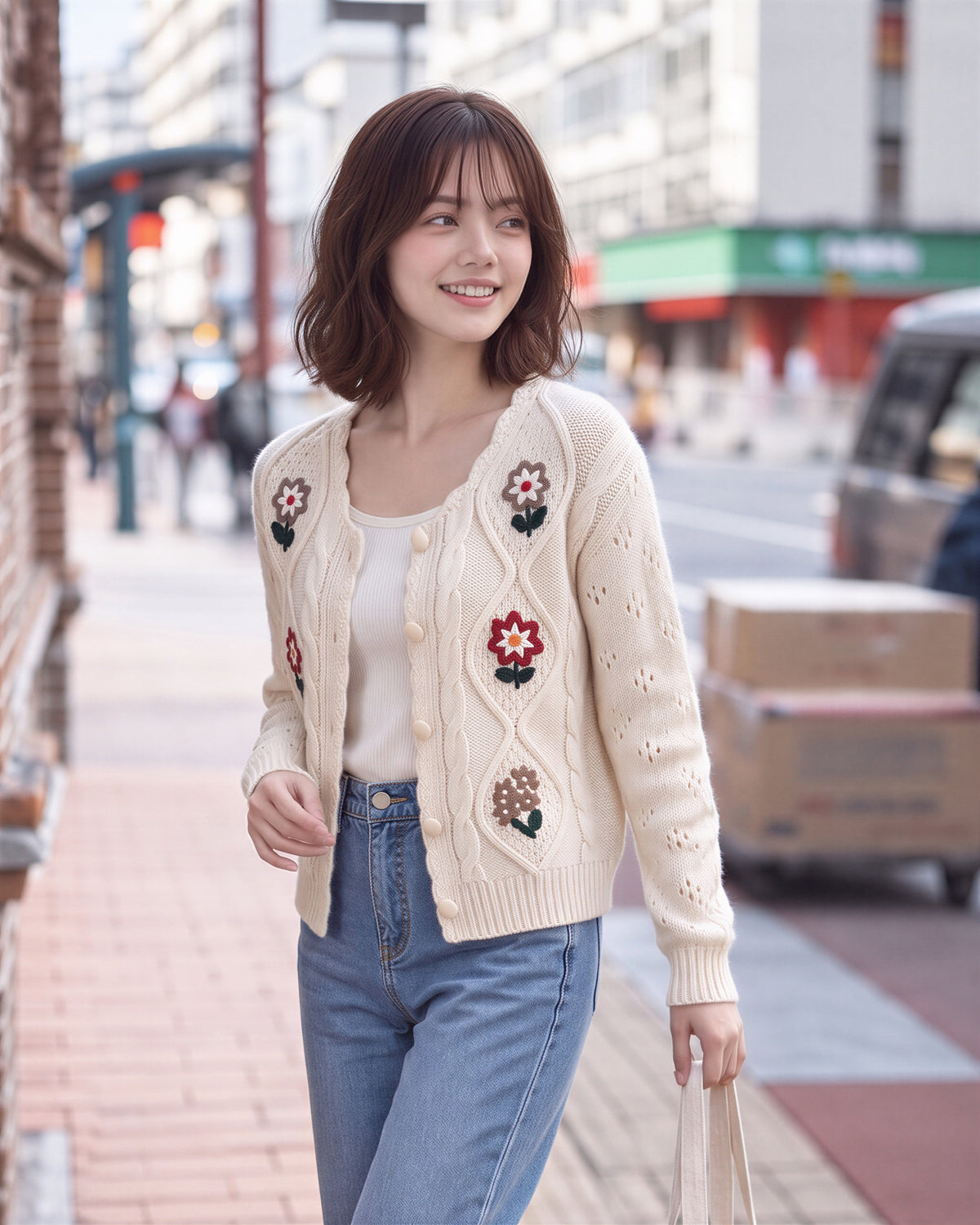 「秋季新品 」三重肌理 手工刺繡花朵 森系針織開襟衫外搭