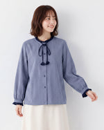 「秋季新品 」S-2XL 木耳邊綁帶格紋襯衫