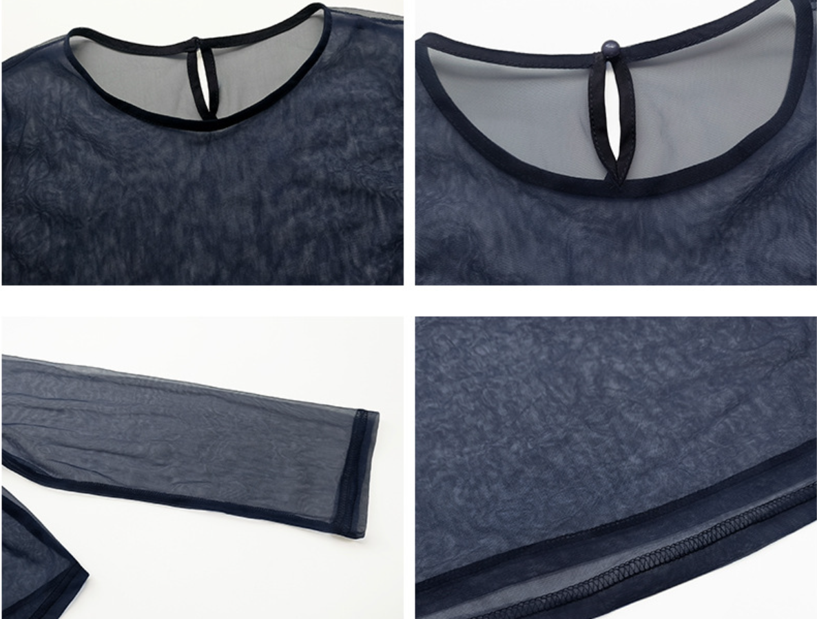 「秋季新品 」「兩色」S-2XL 品質兩件式 網紗拼袖上衣 + 寬褲連身褲 套裝