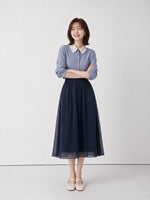 「秋季新品 」蕾絲翻領條紋襯衫