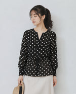 L-4XL 黑底白點收腰襯衫
