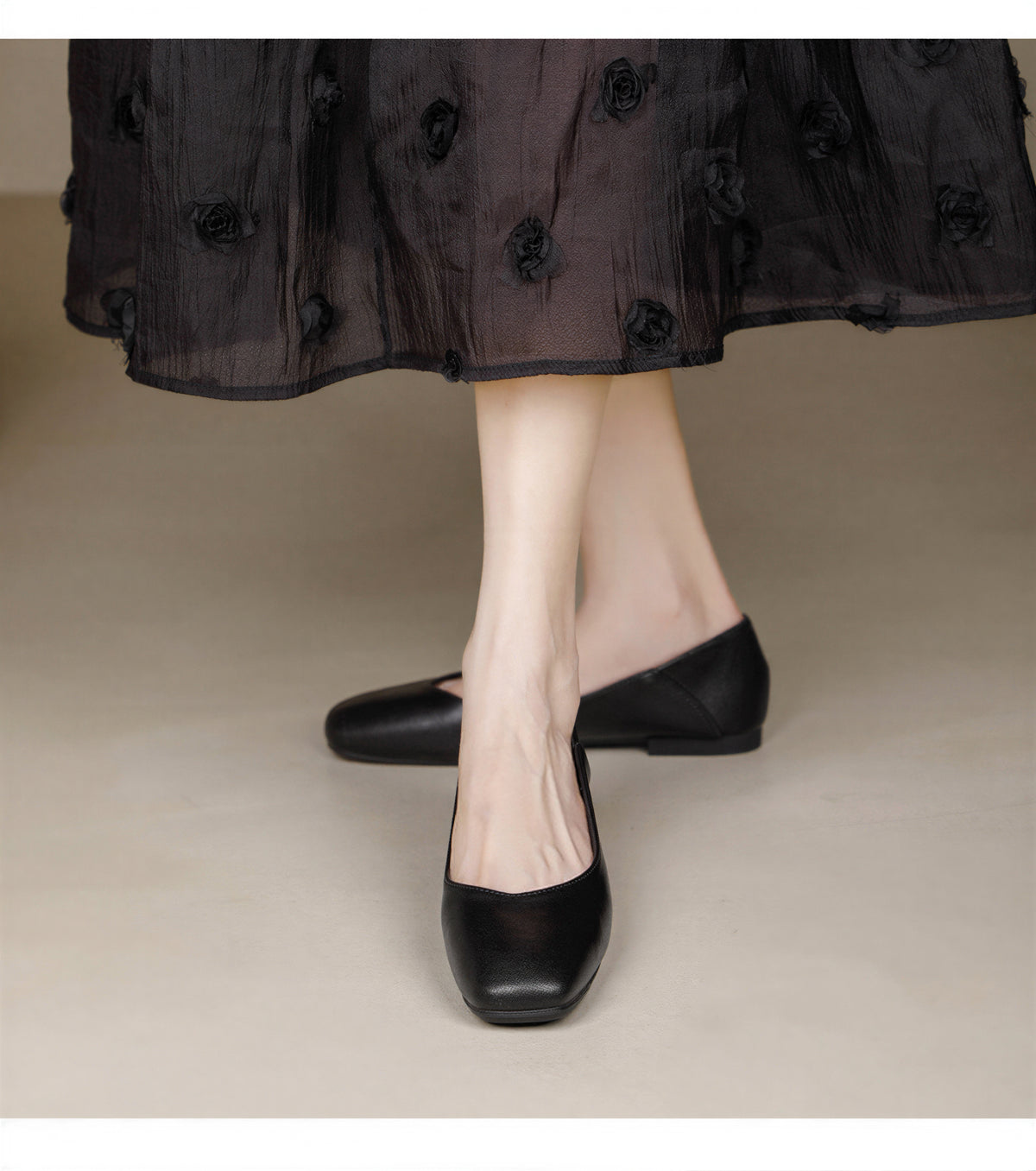 簡約柔軟後跟 兩穿設計 淺口方頭平底單鞋（柔軟後跟兩穿款）