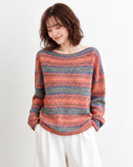 「秋季新品 」M-XL 彩條寬鬆落肩針織衫