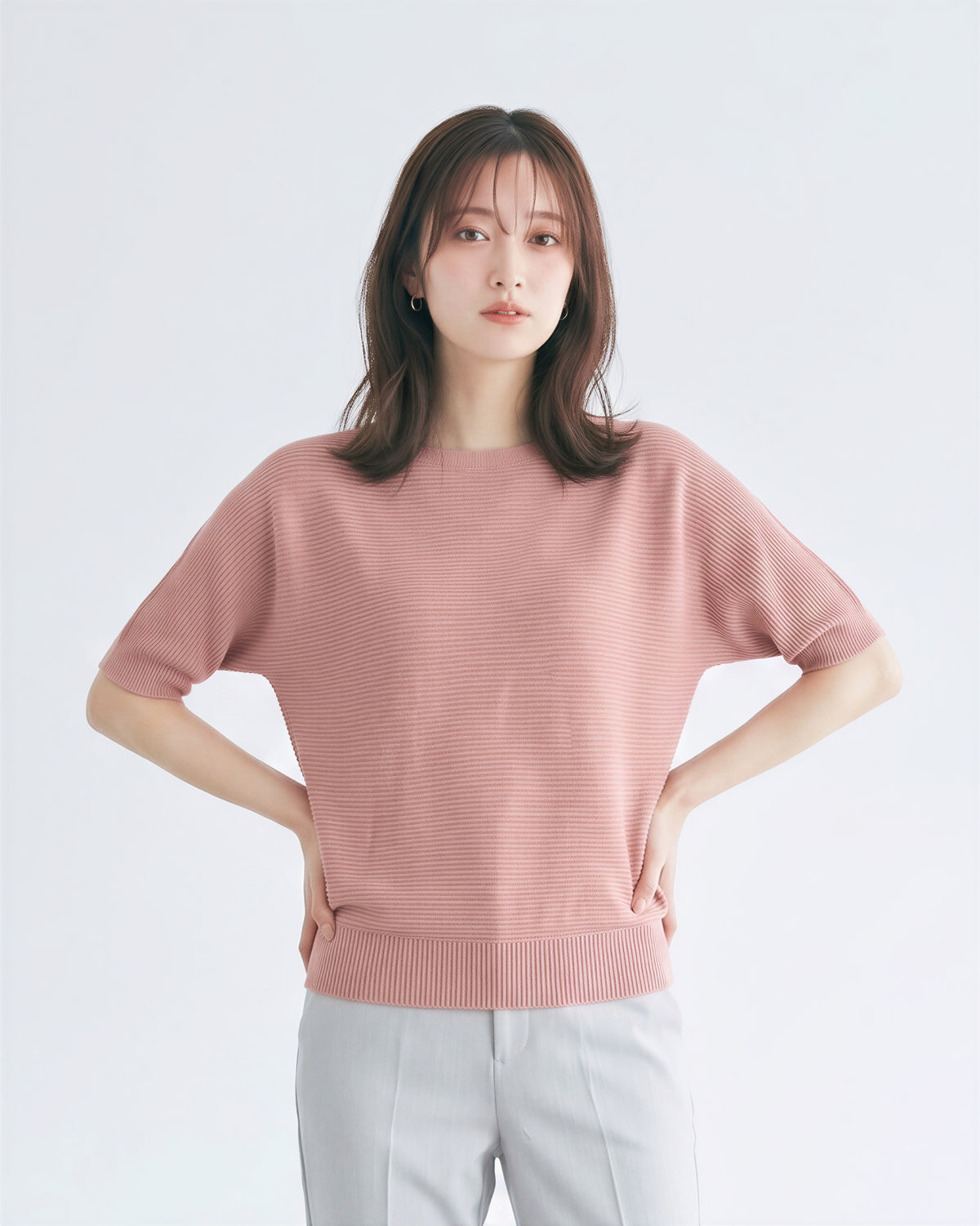 「3色」S-XL 寬鬆落肩羅紋針織衫