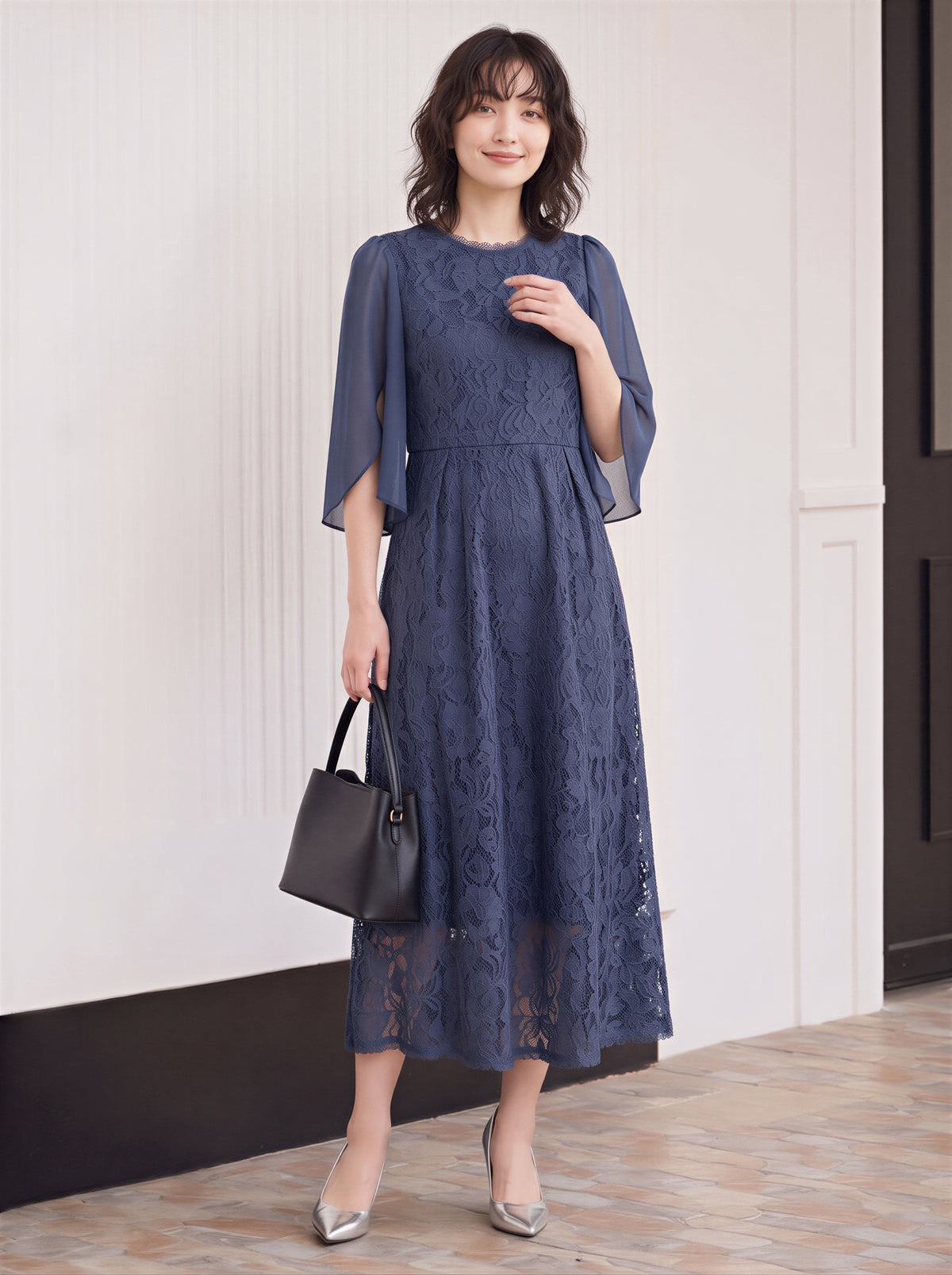 「秋季新品 」「3色」S-2XL 品質披肩袖收腰 | 蕾絲洋裝