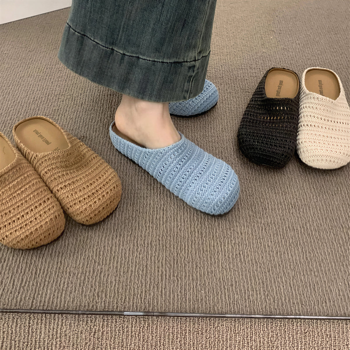 「3色」「秋季新品 」編織紋理 輕便包覆 包頭半拖鞋