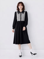 「秋季新品 」S-XL 拼接翻領收腰襯衫長袖洋裝