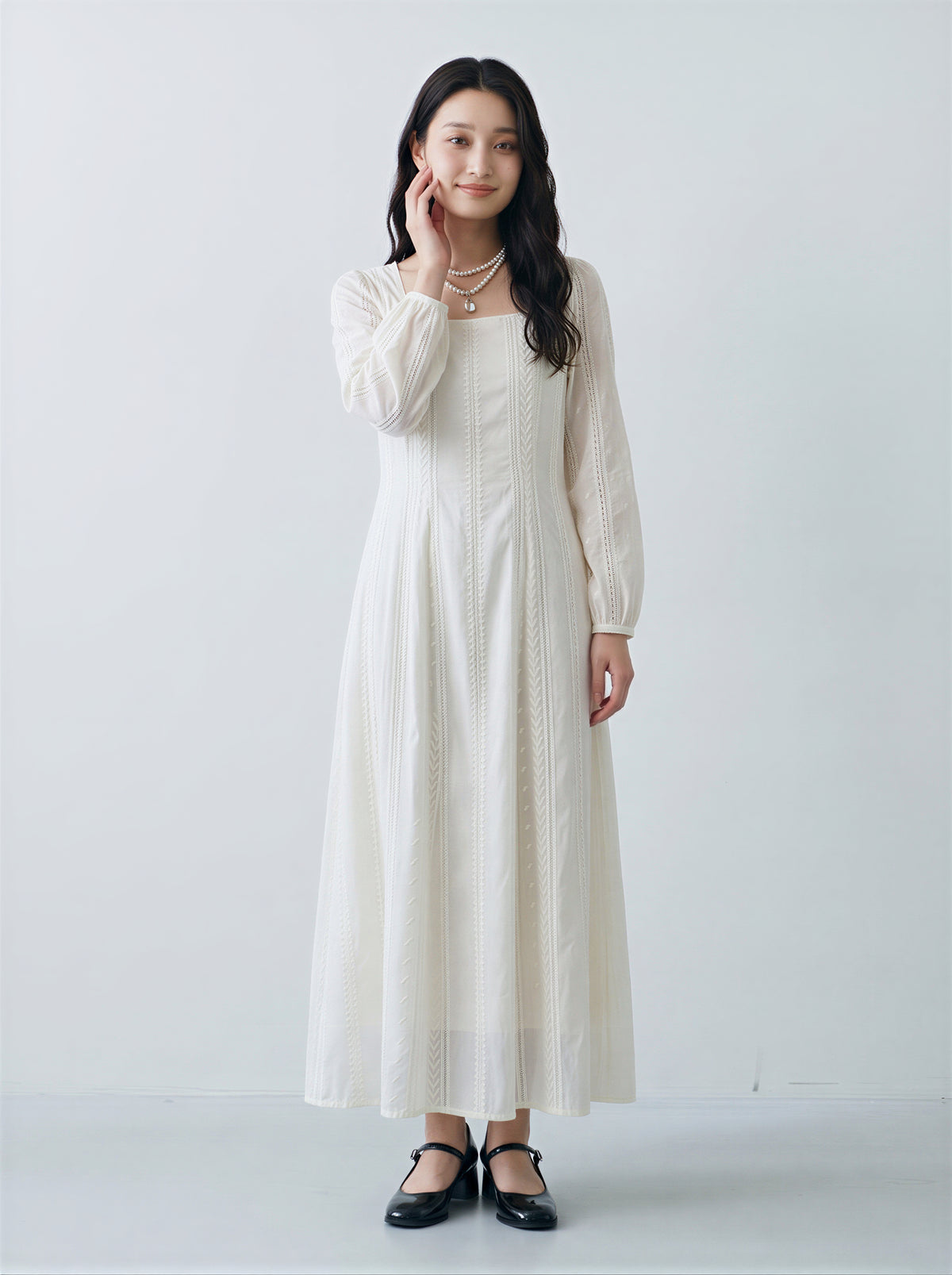 「秋季新品 」S-2XL 白色收腰飄逸蕾絲洋裝