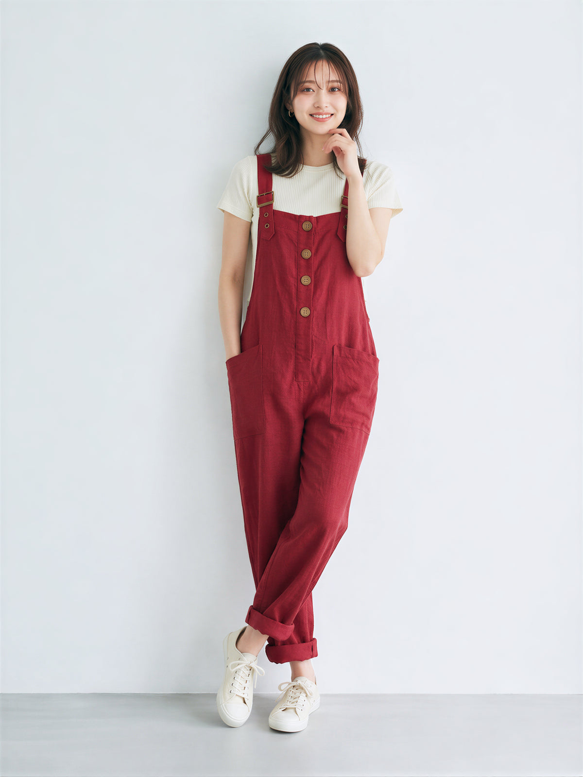「兩色」S-3XL 寬鬆直筒大口袋吊帶褲