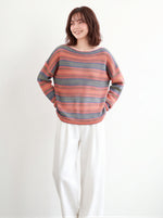 「秋季新品 」M-XL 彩條寬鬆落肩針織衫