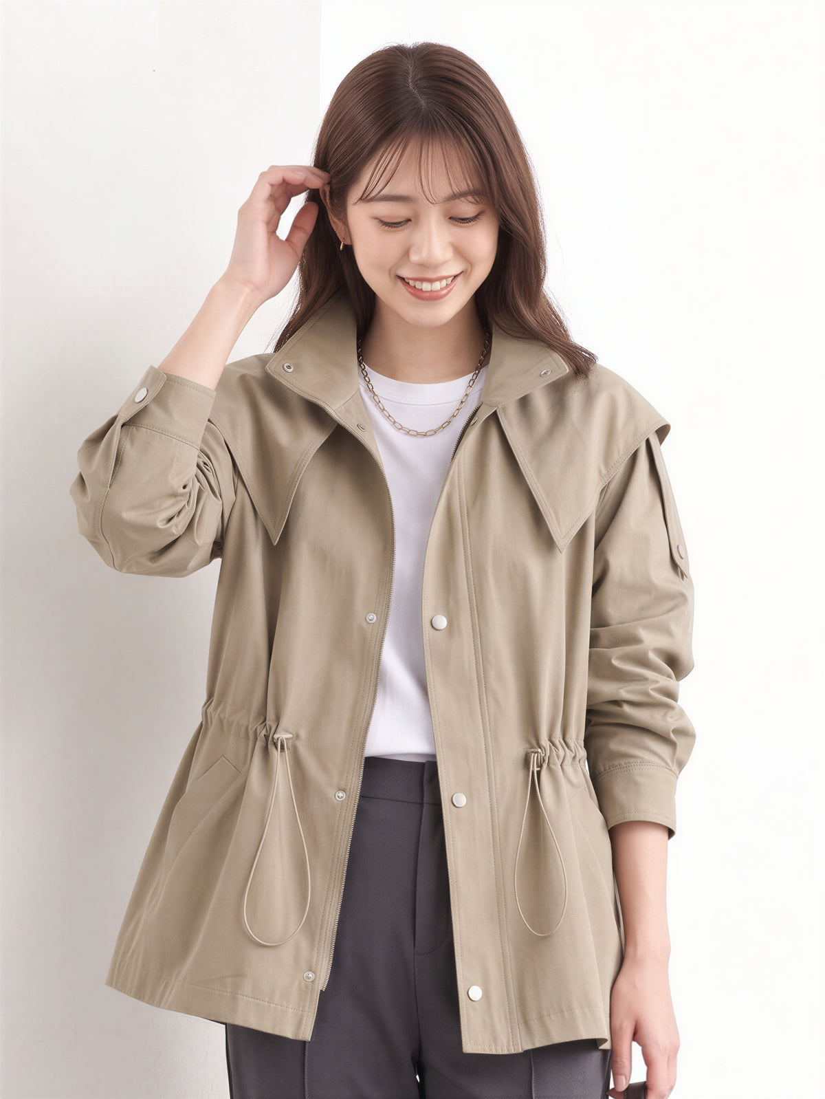 「兩色」「秋季新品 」 S-2XL 連帽抽繩廓形風衣