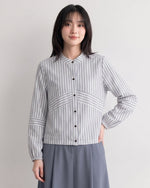 「秋季新品 」 M-XL 純棉甄選 | 條紋拼接燈籠袖襯衫