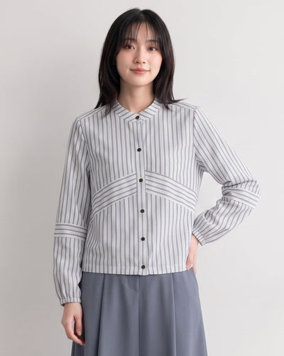 「秋季新品 」 M-XL 純棉甄選 | 條紋拼接燈籠袖襯衫
