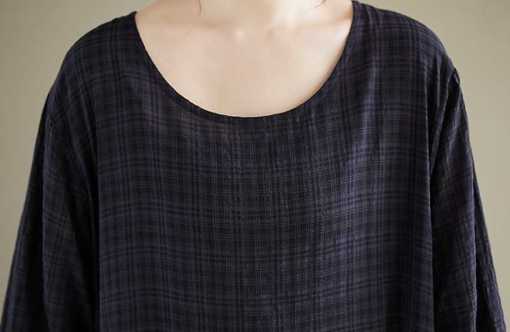 棉麻寬鬆簡約拼接長袖洋裝
