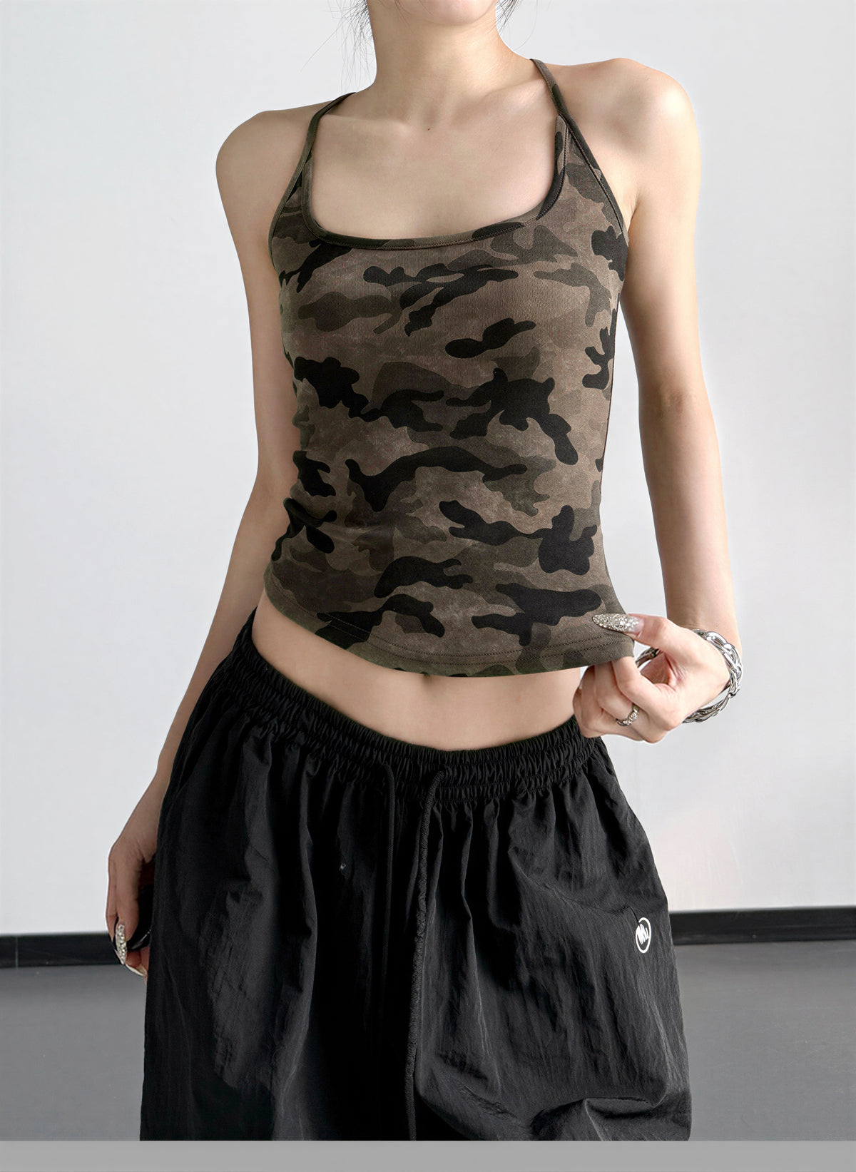 S-XL 迷彩修身細肩帶吊帶背心