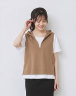 「兩色」M-3XL 連帽V領開衩假兩件T恤