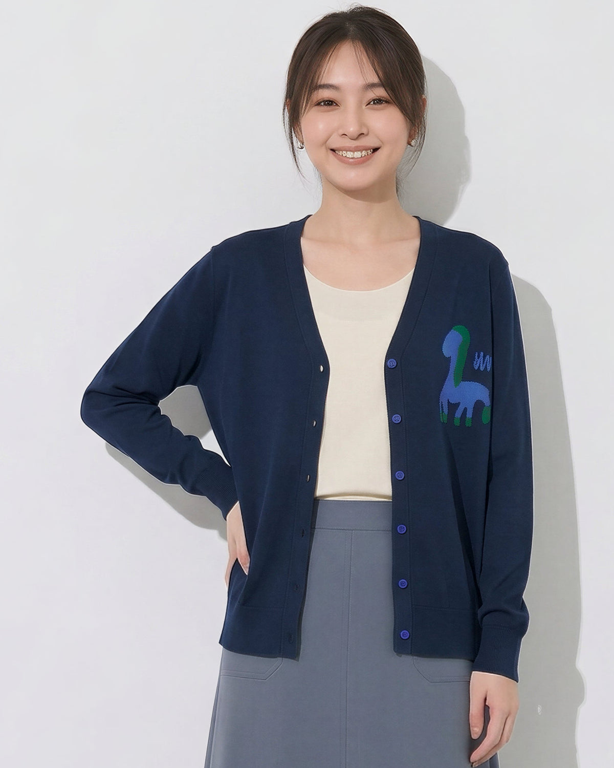 「秋季新品 」S-XL V領撞色圖案針織開襟衫