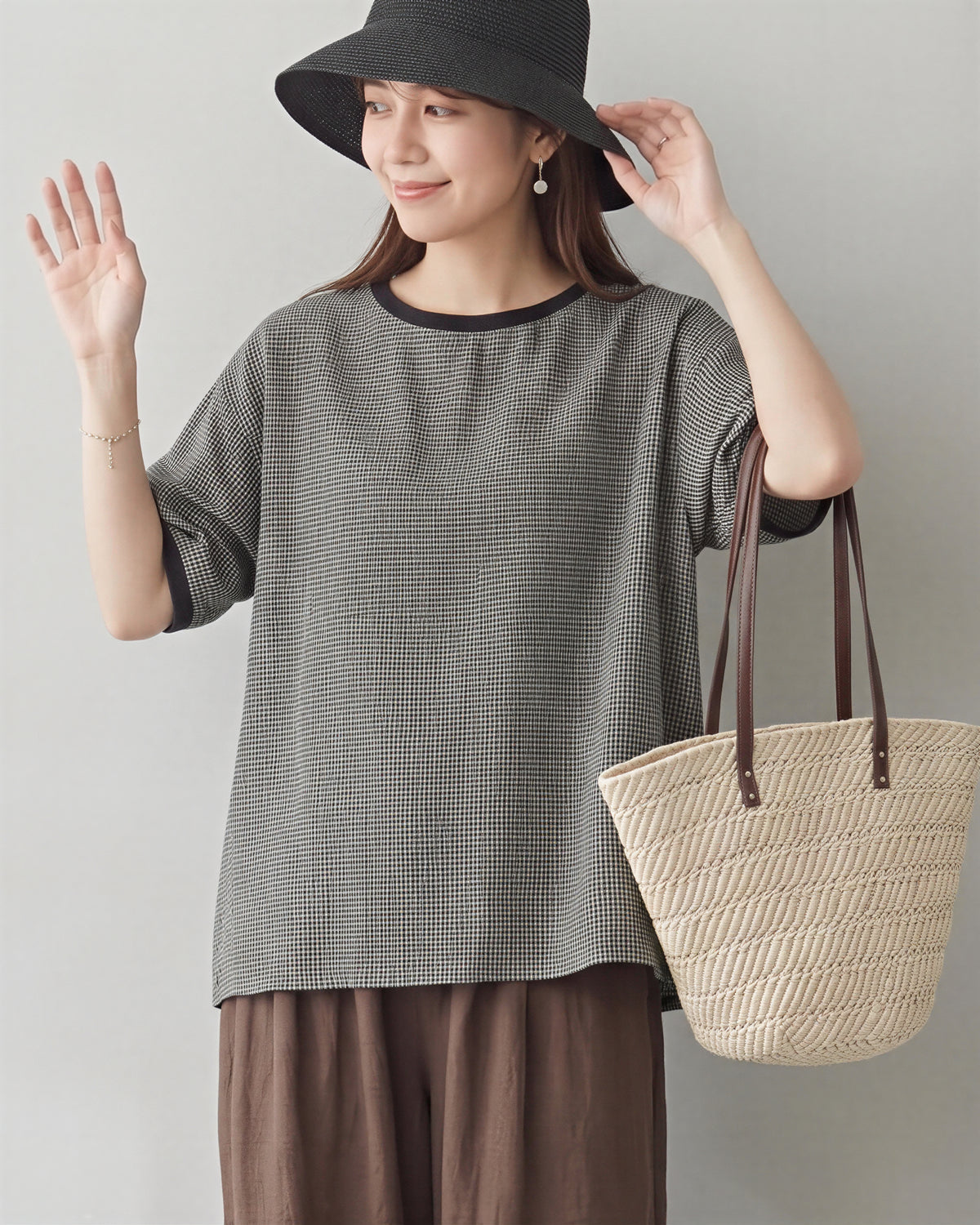 M-2XL 寬鬆落肩格紋 | 套頭衫休閒上衣