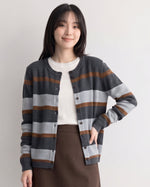 「秋季新品 」「兩色」圓領條紋撞色針織開襟衫